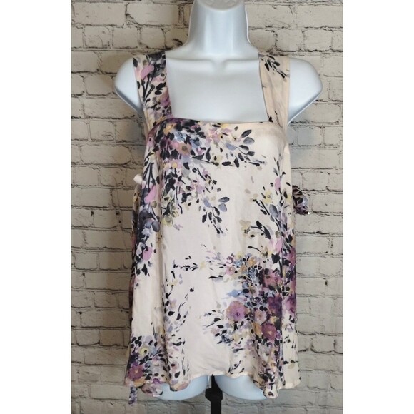 Eden In Love Watercolor Floral Strap Shoulder Blouse Side Ties Size Large - Picture 1 of 9